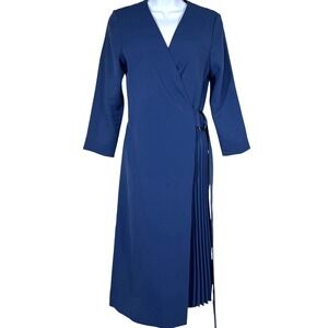 COS Wrap Dress Womens 4 Blue Knife Pleats Midi Minimalist Capsule Wardrobe